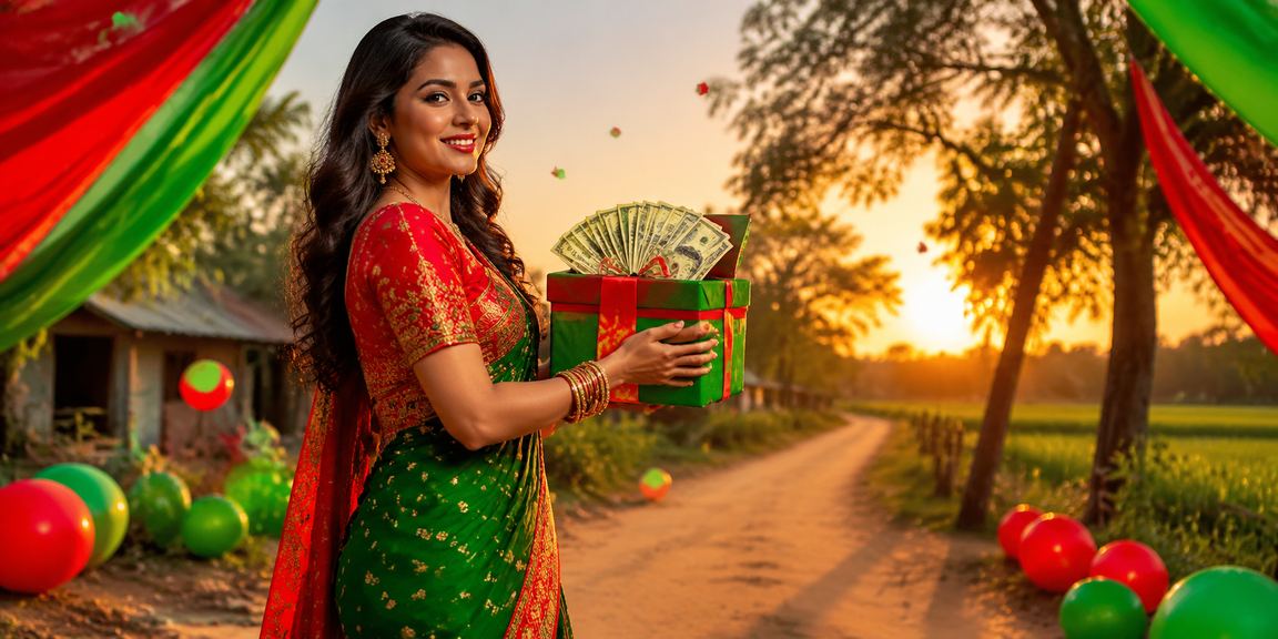 কুমিল্লায় লাল সবুজ পোশাকে একজন ব্যবহারকারী মোবাইলে pkpk88 ভাউচার কোড রিডিম করছেন