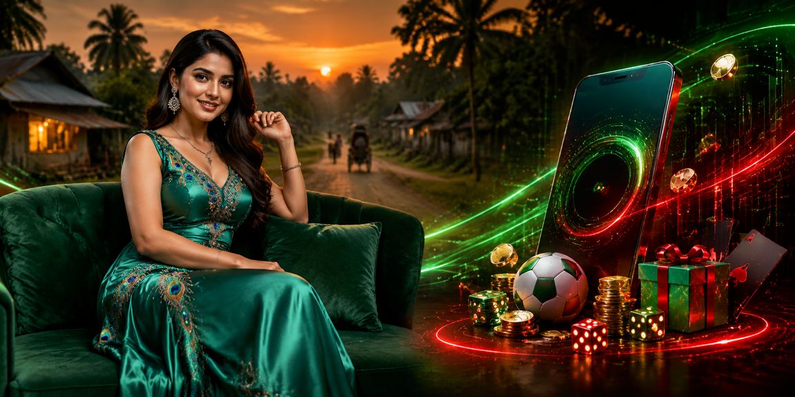 কুমিল্লায় লাল সবুজ পোশাকে একজন ব্যবহারকারী মোবাইলে পেমেন্ট করছেন